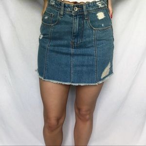 Distressed denim skirt